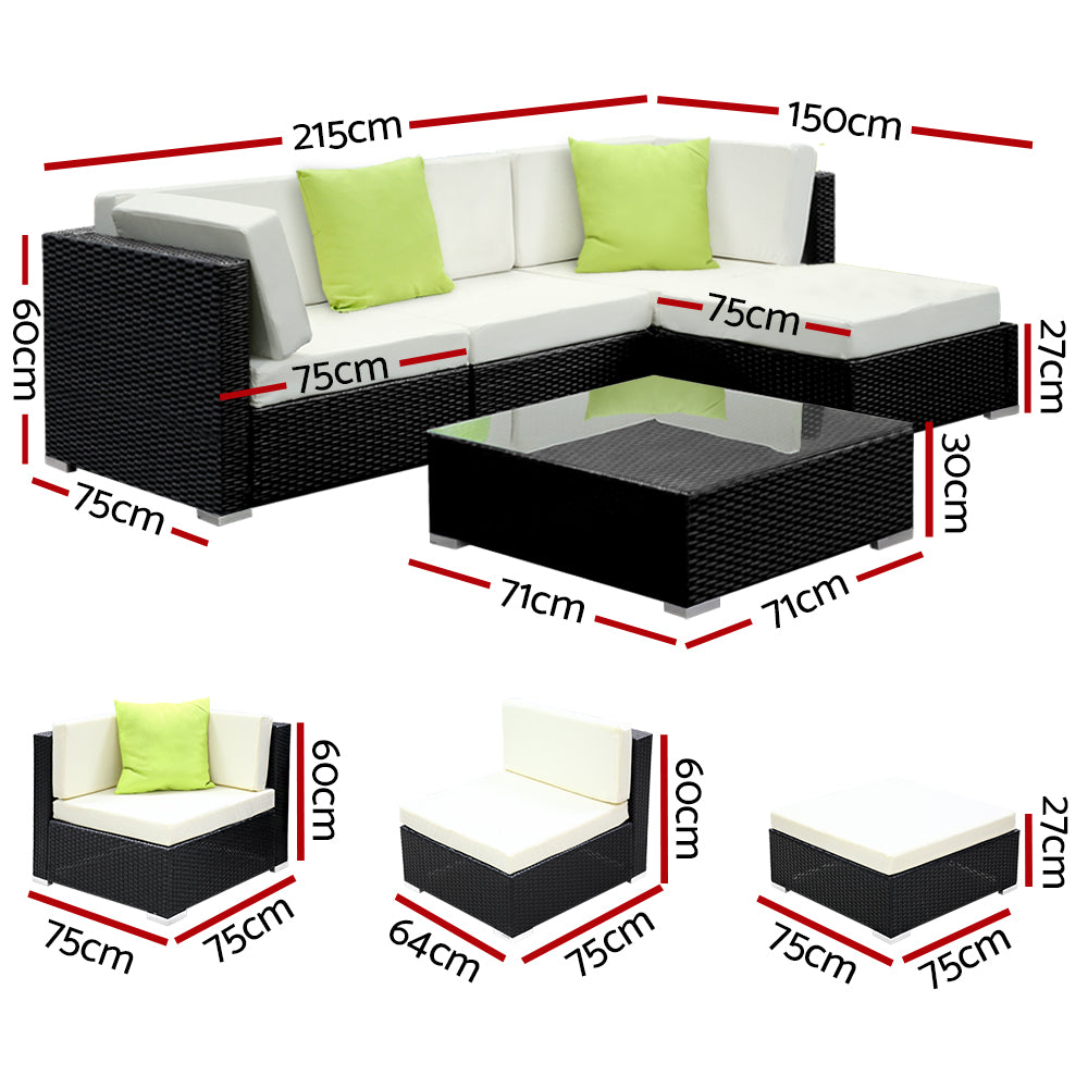 Marlook 5-Piece Outdoor Sofa Set Wicker Couch Lounge Setting Cover