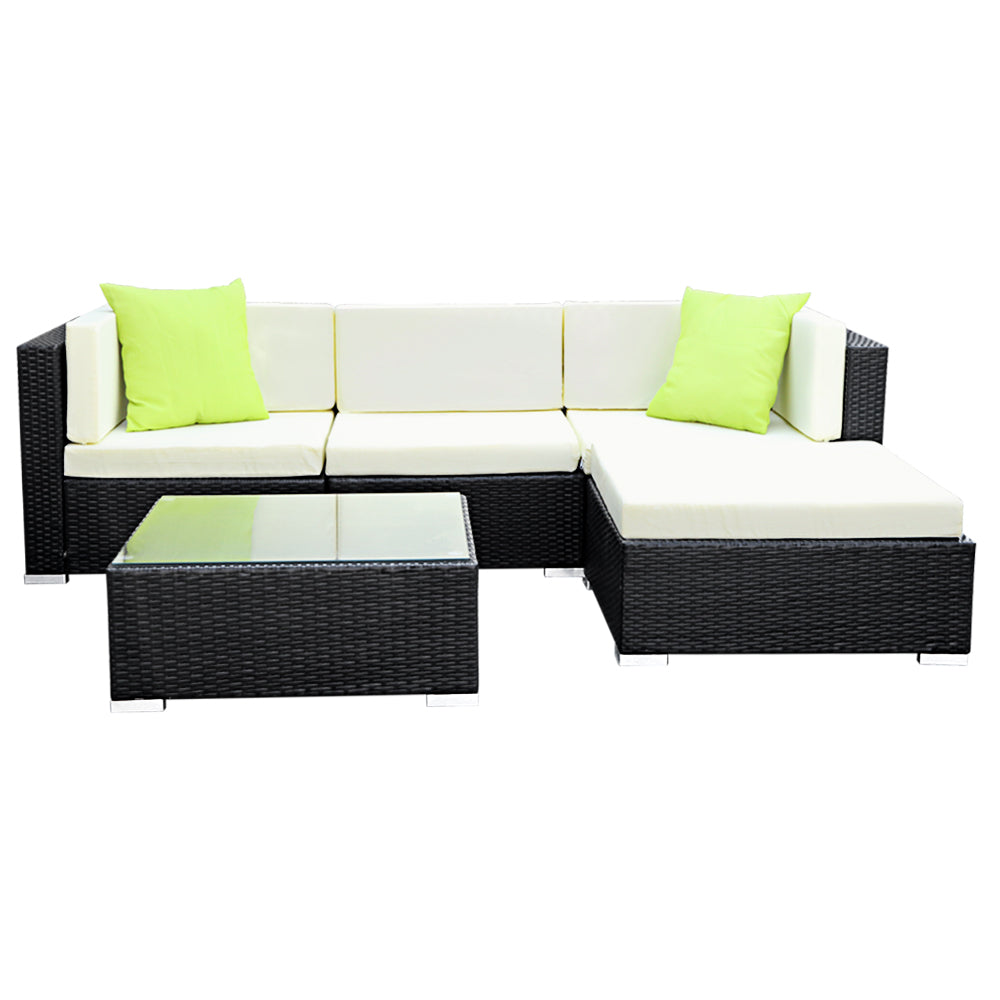 Marlook 5-Piece Outdoor Sofa Set Wicker Couch Lounge Setting Cover