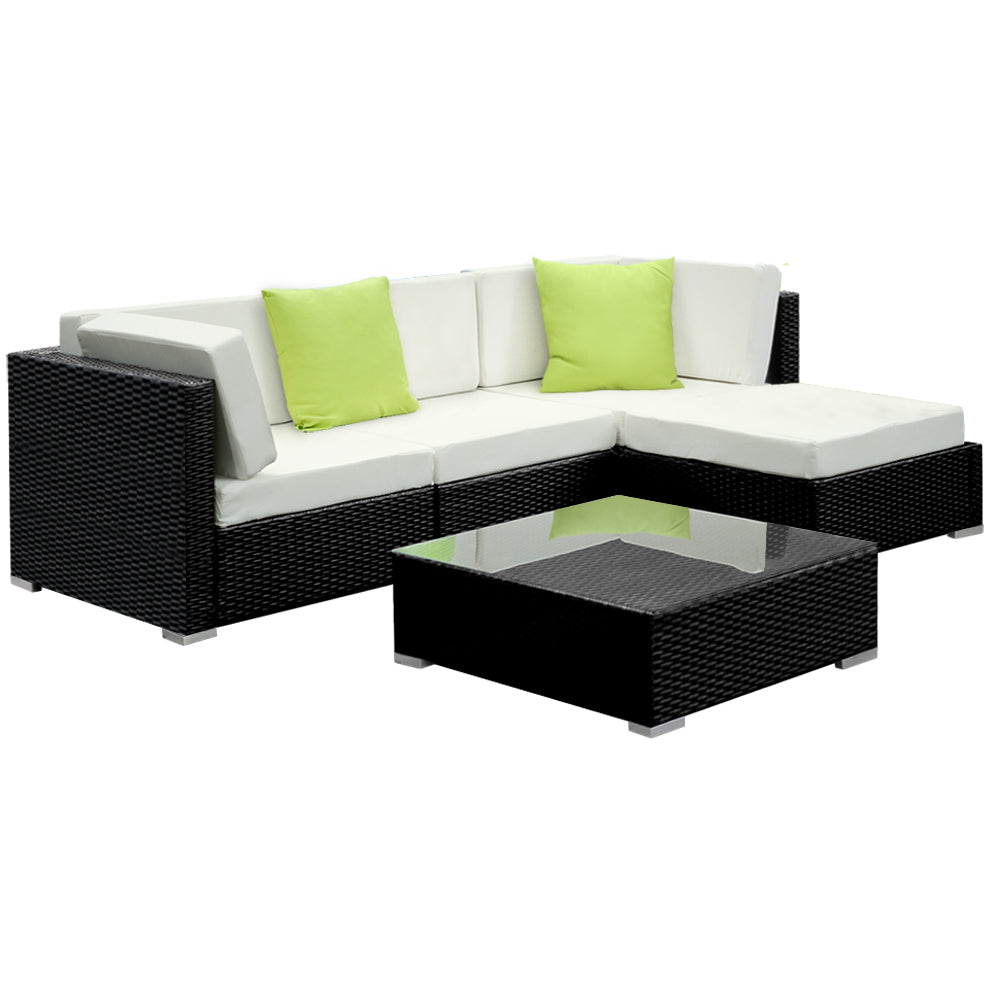 Marlook 5-Piece Outdoor Sofa Set Wicker Couch Lounge Setting Cover