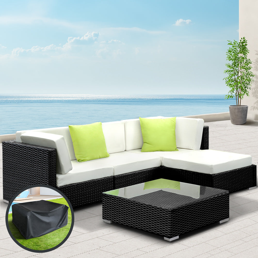Marlook 5-Piece Outdoor Sofa Set Wicker Couch Lounge Setting Cover