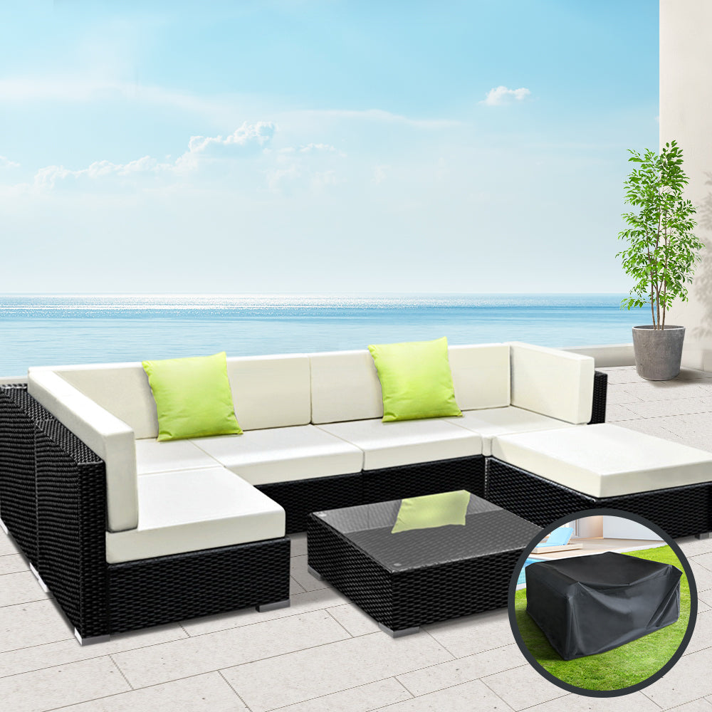 Marlook 7-Piece Outdoor Sofa Set Wicker Couch Lounge Setting Cover