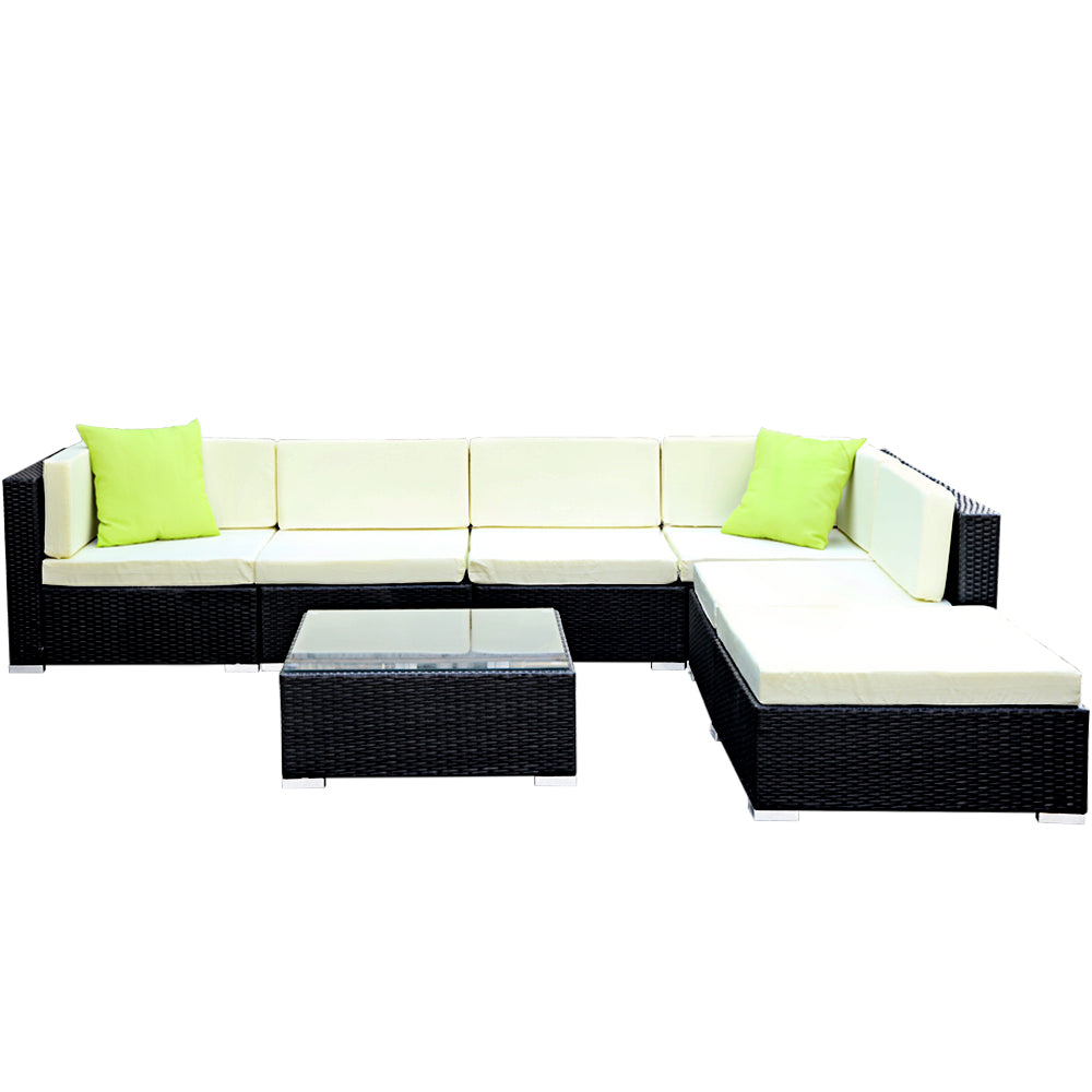 Marlook 7-Piece Outdoor Sofa Set Wicker Couch Lounge Setting 6 Seater