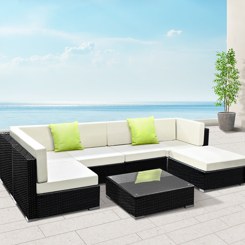 Marlook 7-Piece Outdoor Sofa Set Wicker Couch Lounge Setting 6 Seater