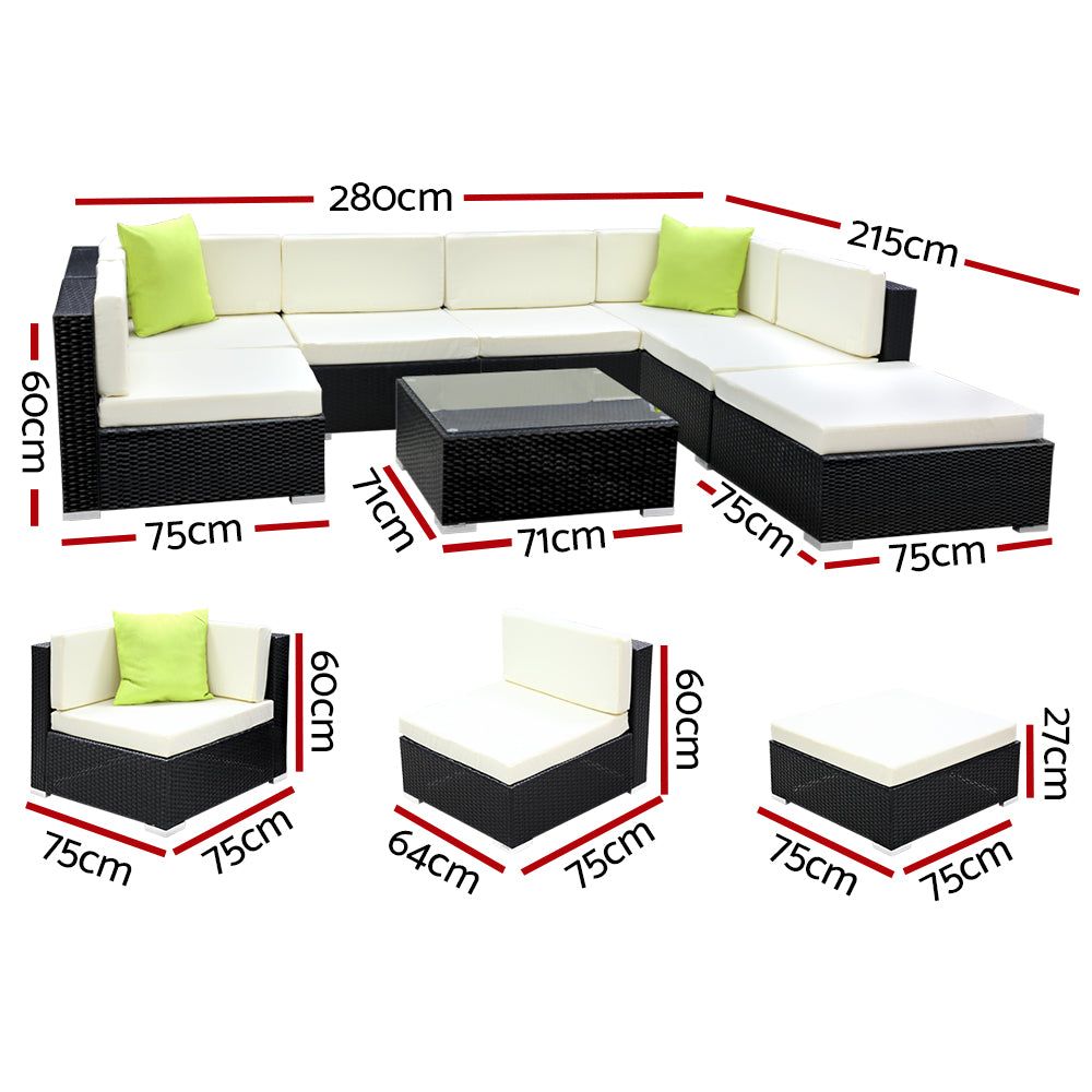 Marlook 8-Piece Outdoor Sofa Set Wicker Couch Lounge Setting 7 Seater