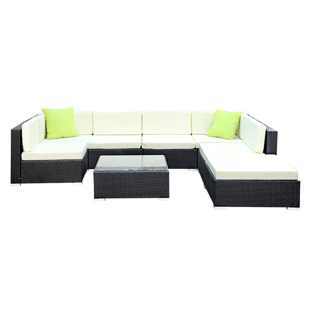 Marlook 8-Piece Outdoor Sofa Set Wicker Couch Lounge Setting 7 Seater