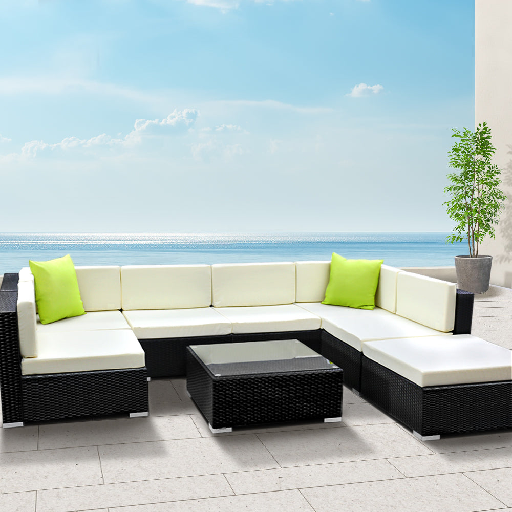Marlook 8-Piece Outdoor Sofa Set Wicker Couch Lounge Setting 7 Seater