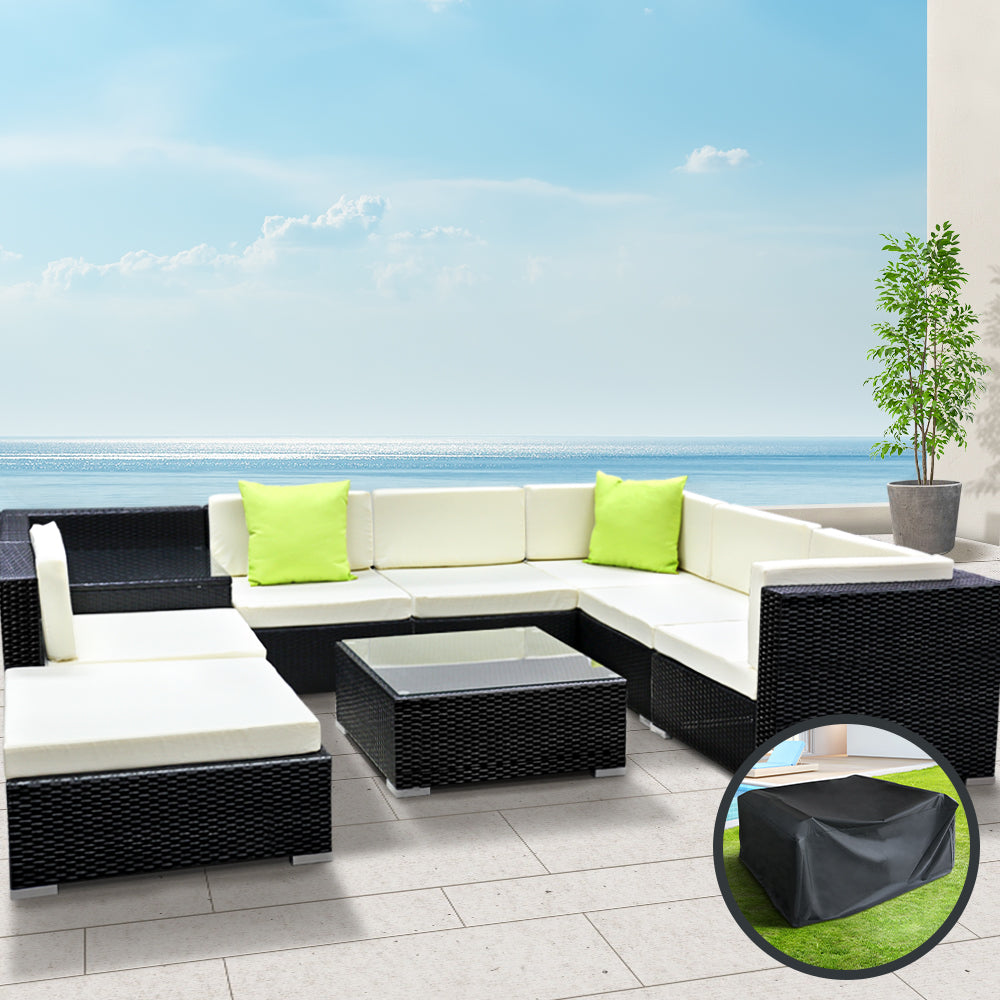 Marlook 9-Piece Outdoor Sofa Set Wicker Couch Lounge Setting Cover
