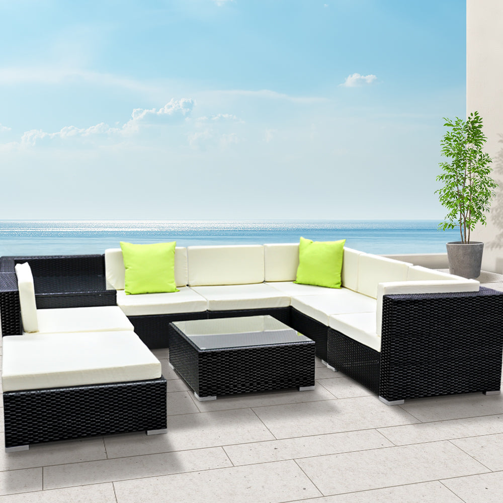 Marlook 9-Piece Outdoor Sofa Set Wicker Couch Lounge Setting 7 Seater