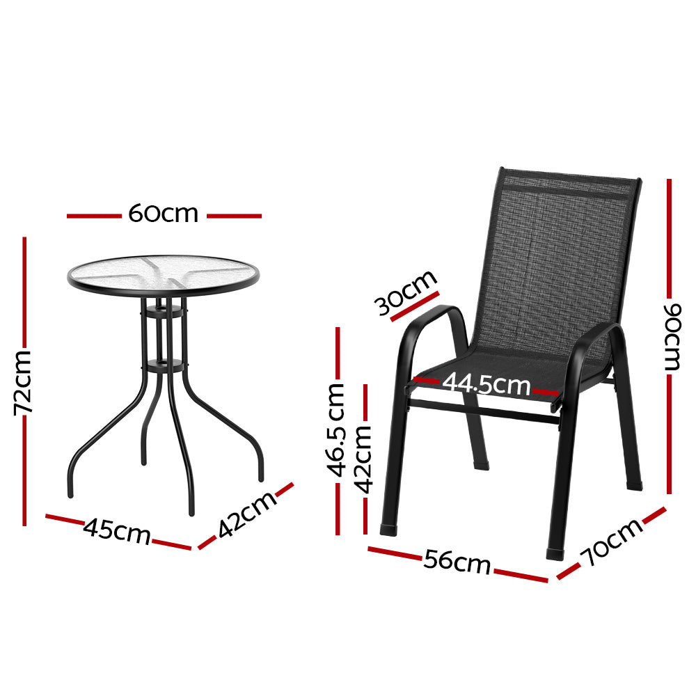 Marlook 3PC Outdoor Bistro Set Table and Chairs Stackable Patio Furniture Black