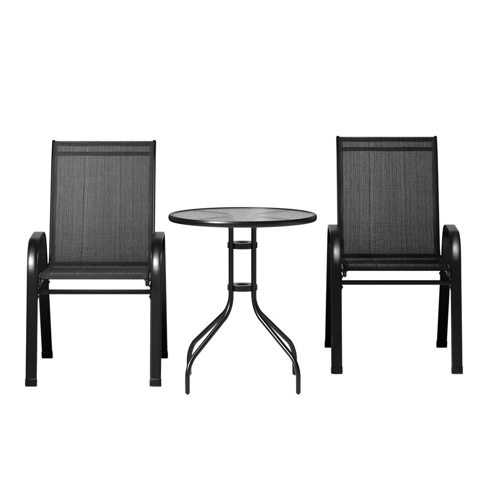 Marlook 3PC Outdoor Bistro Set Table and Chairs Stackable Patio Furniture Black