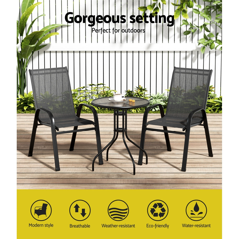 Marlook 3PC Outdoor Bistro Set Table and Chairs Stackable Patio Furniture Black
