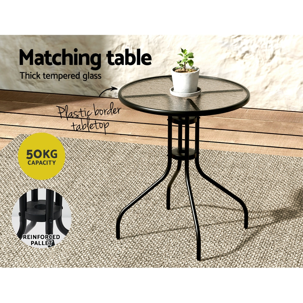 Marlook 3PC Outdoor Bistro Set Table and Chairs Stackable Patio Furniture Black