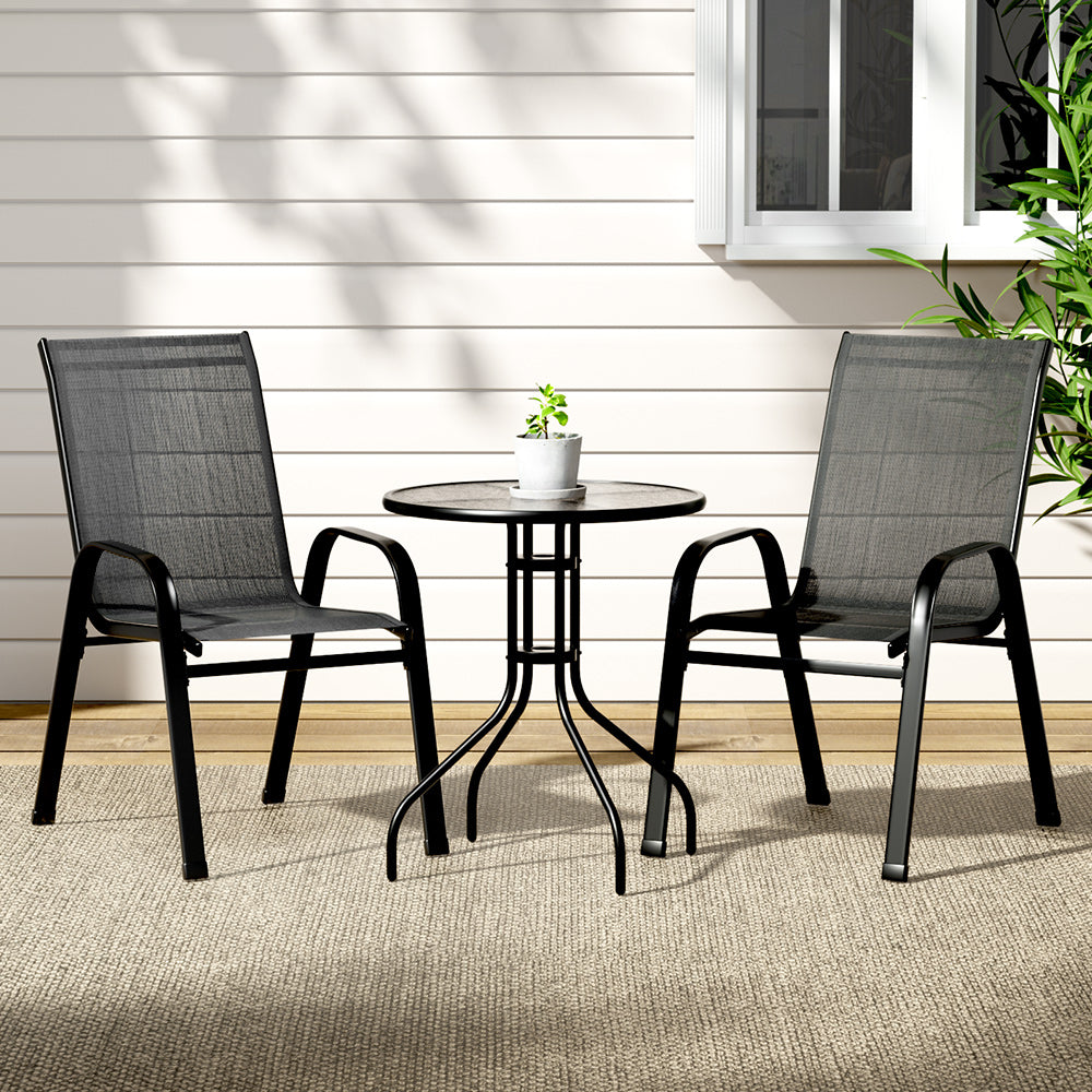 Marlook 3PC Outdoor Bistro Set Table and Chairs Stackable Patio Furniture Black
