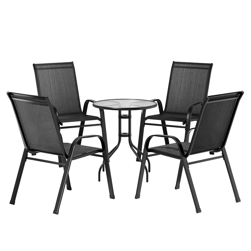 Marlook 5PC Bistro Set Outdoor Table and Chairs Stackable Outdoor Furniture Black