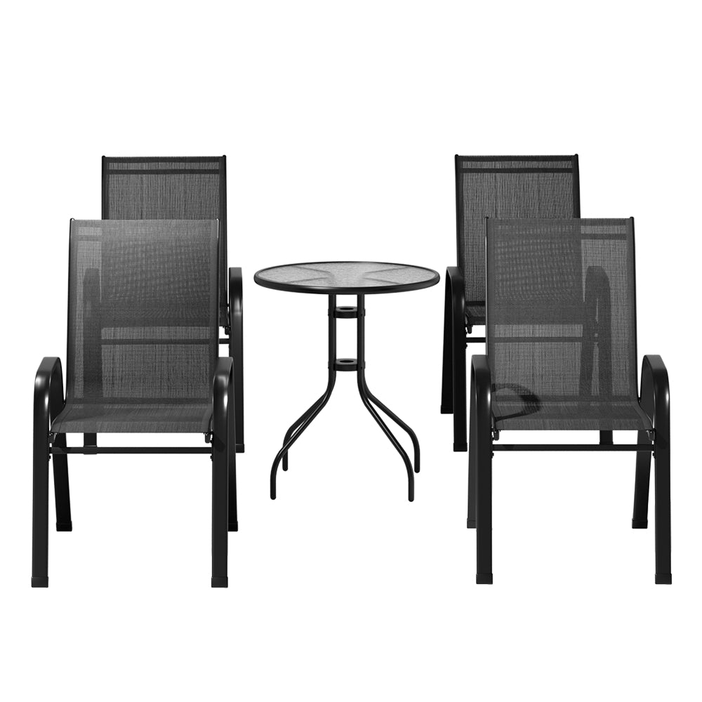 Marlook 5PC Bistro Set Outdoor Table and Chairs Stackable Outdoor Furniture Black