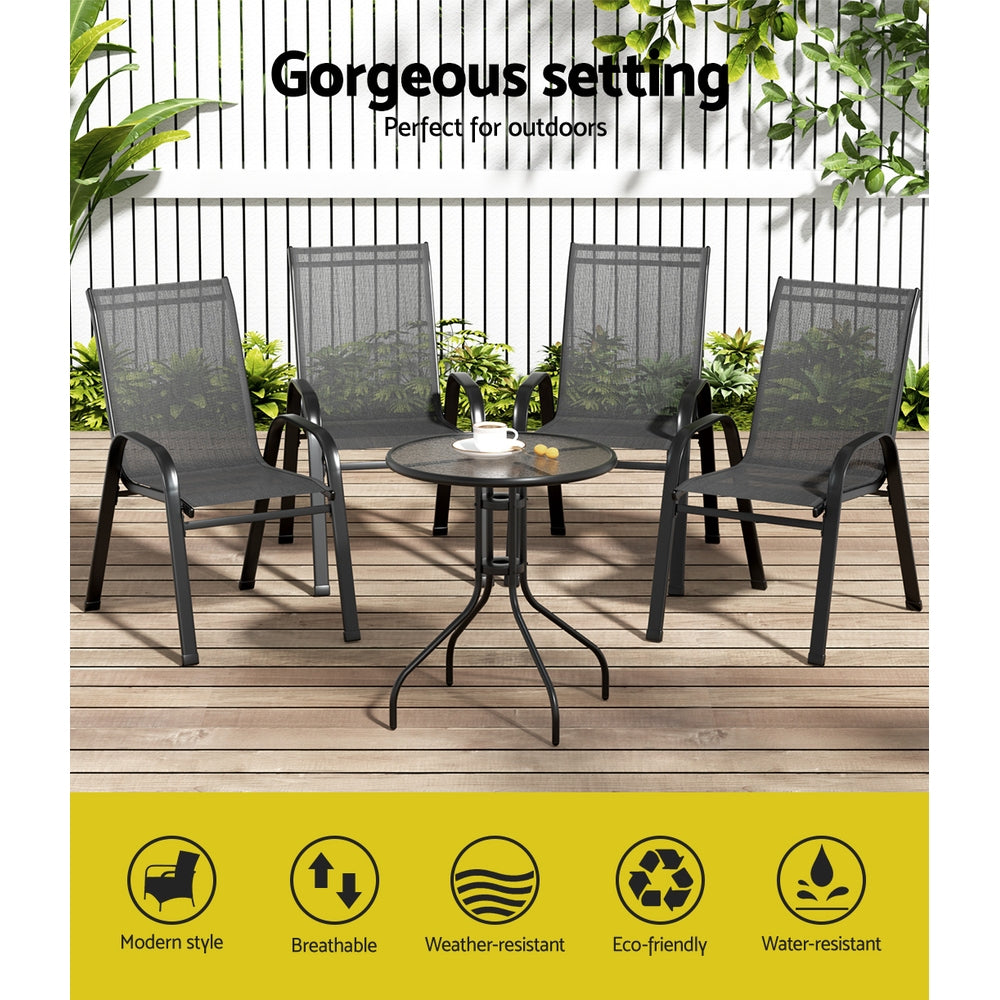 Marlook 5PC Bistro Set Outdoor Table and Chairs Stackable Outdoor Furniture Black