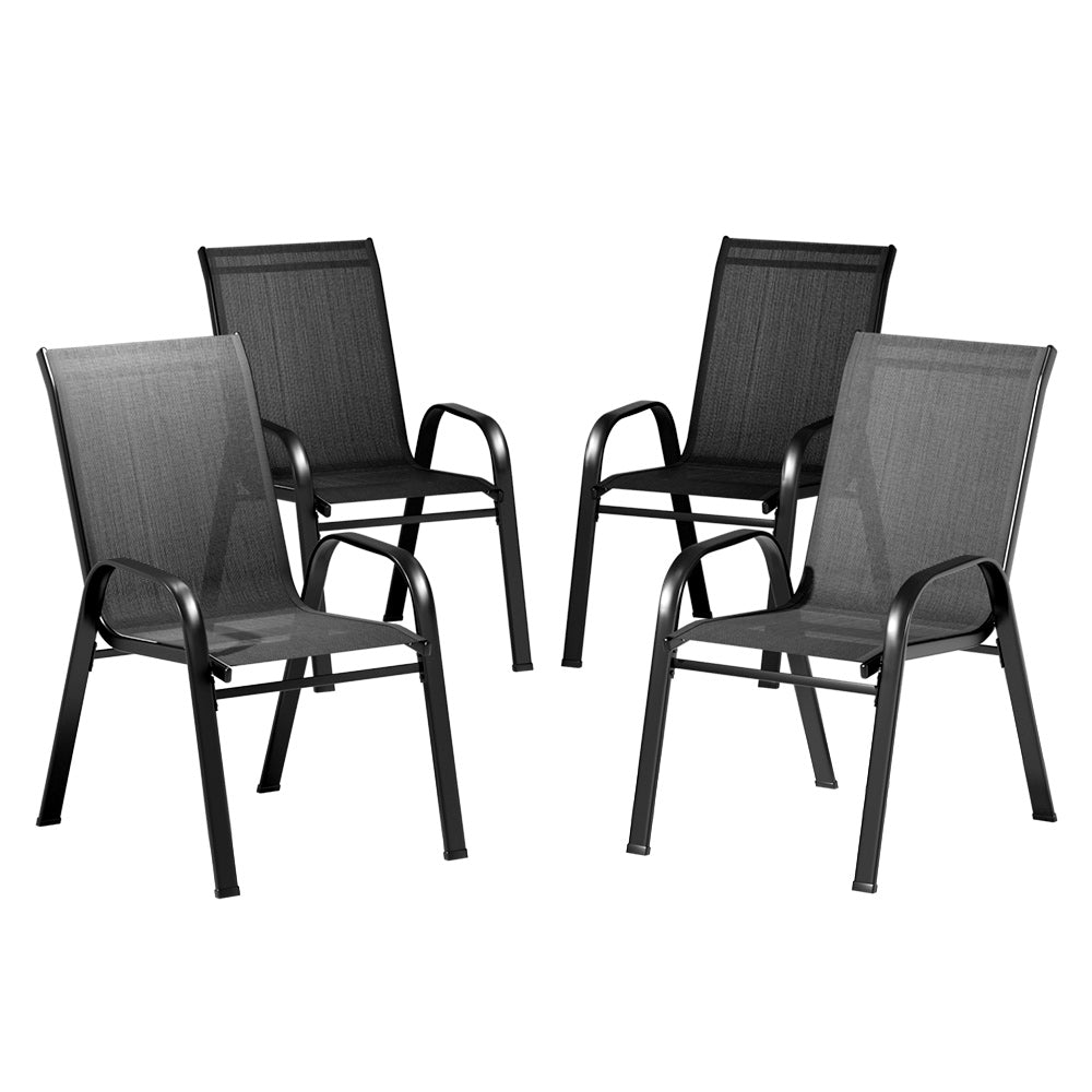 Marlook 4PC Outdoor Dining Chairs Stackable Lounge Chair Patio Furniture Black