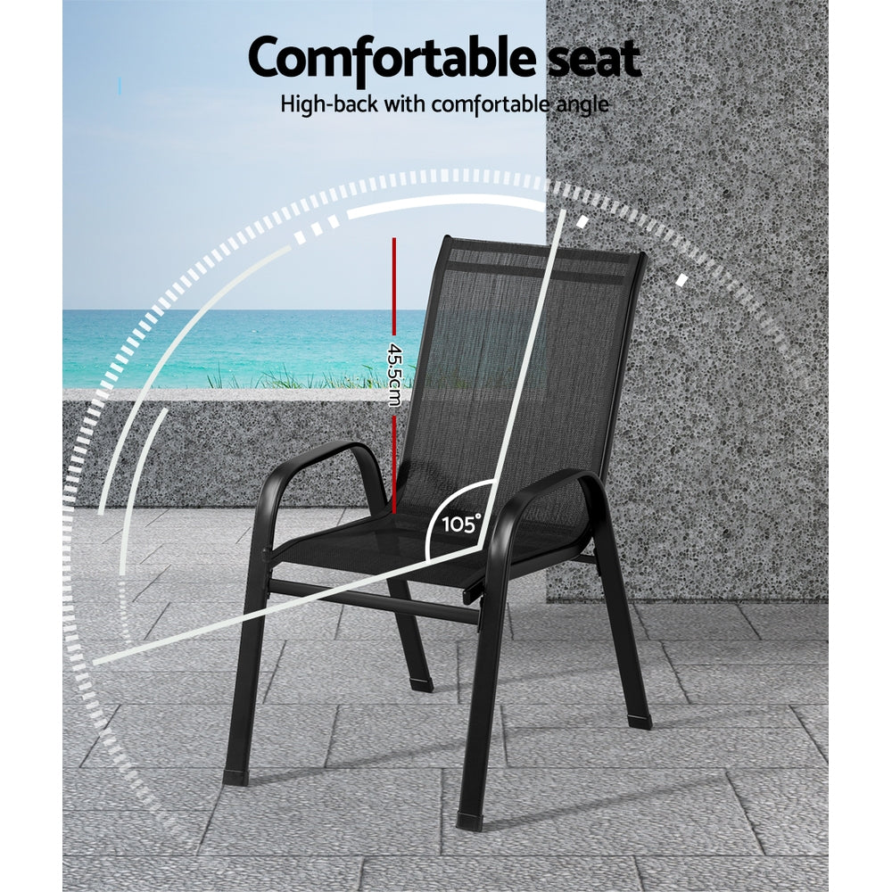 Marlook 6PC Outdoor Dining Chairs Stackable Lounge Chair Patio Furniture Black