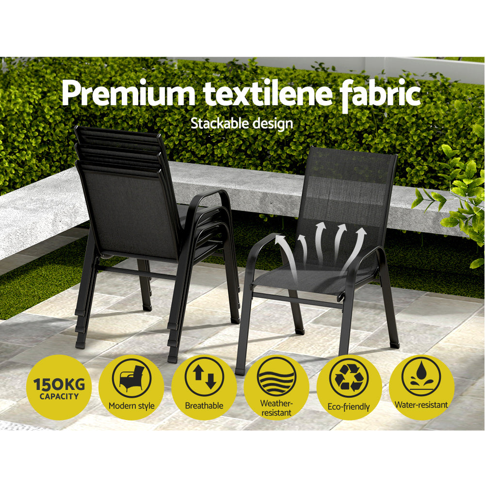 Marlook 6PC Outdoor Dining Chairs Stackable Lounge Chair Patio Furniture Black