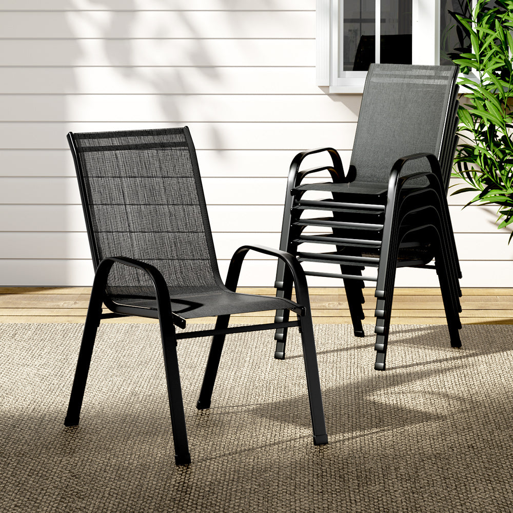 Marlook 6PC Outdoor Dining Chairs Stackable Lounge Chair Patio Furniture Black