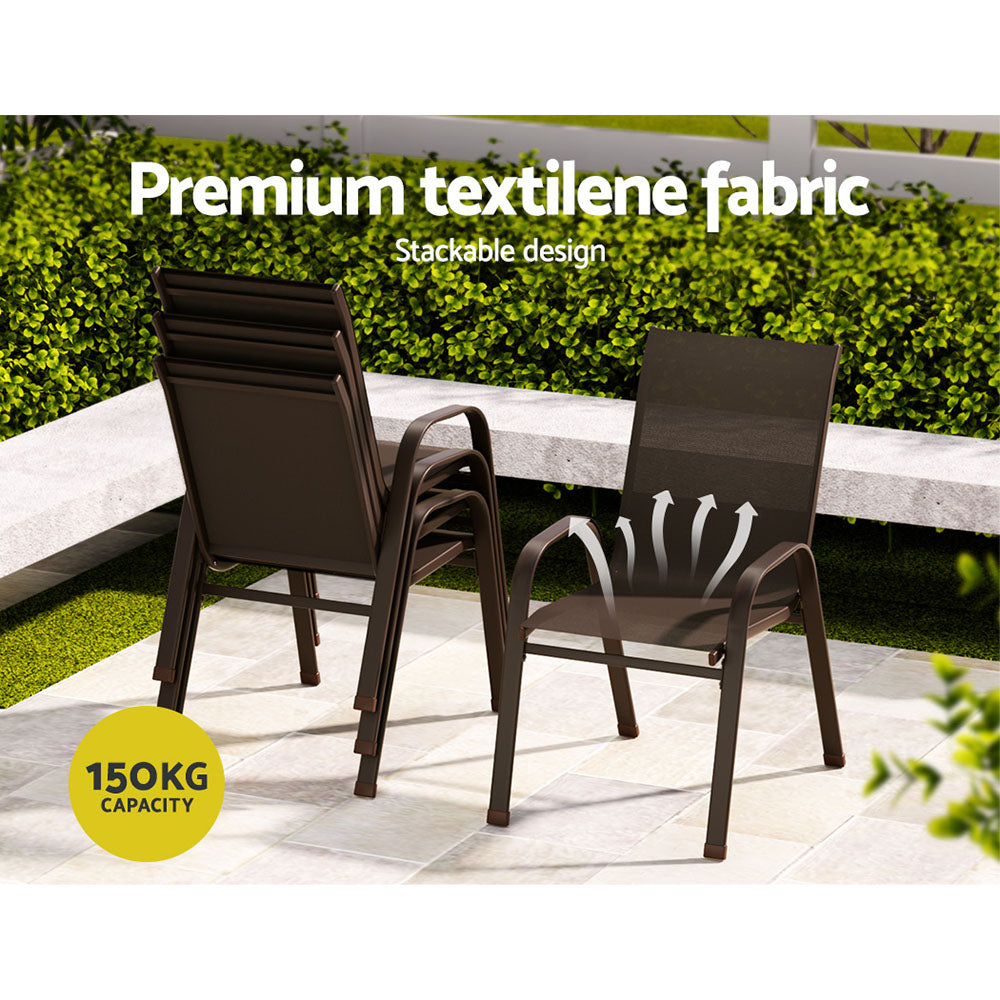 Marlook 6PC Outdoor Dining Chairs Stackable Lounge Chair Patio Furniture Brown