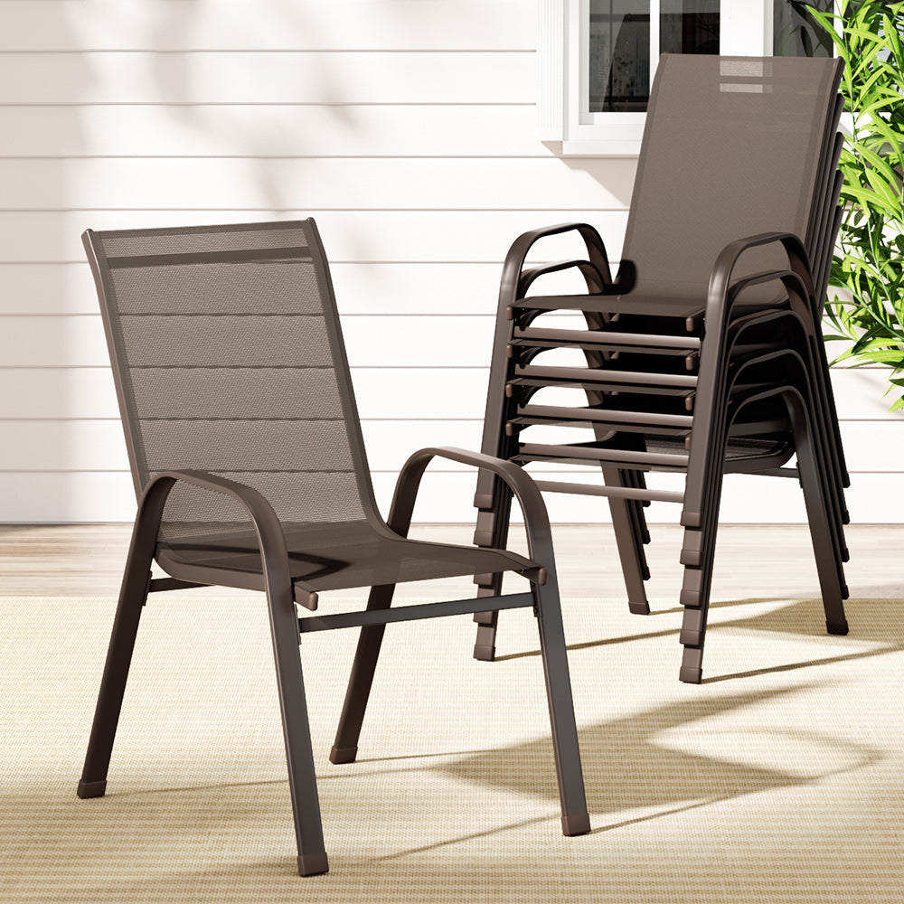 Marlook 6PC Outdoor Dining Chairs Stackable Lounge Chair Patio Furniture Brown