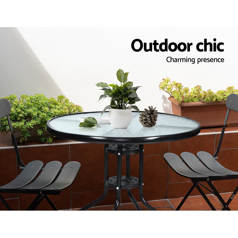 Marlook Outdoor Bar Table Glass Cafe Table Steel Side Parasol Hole