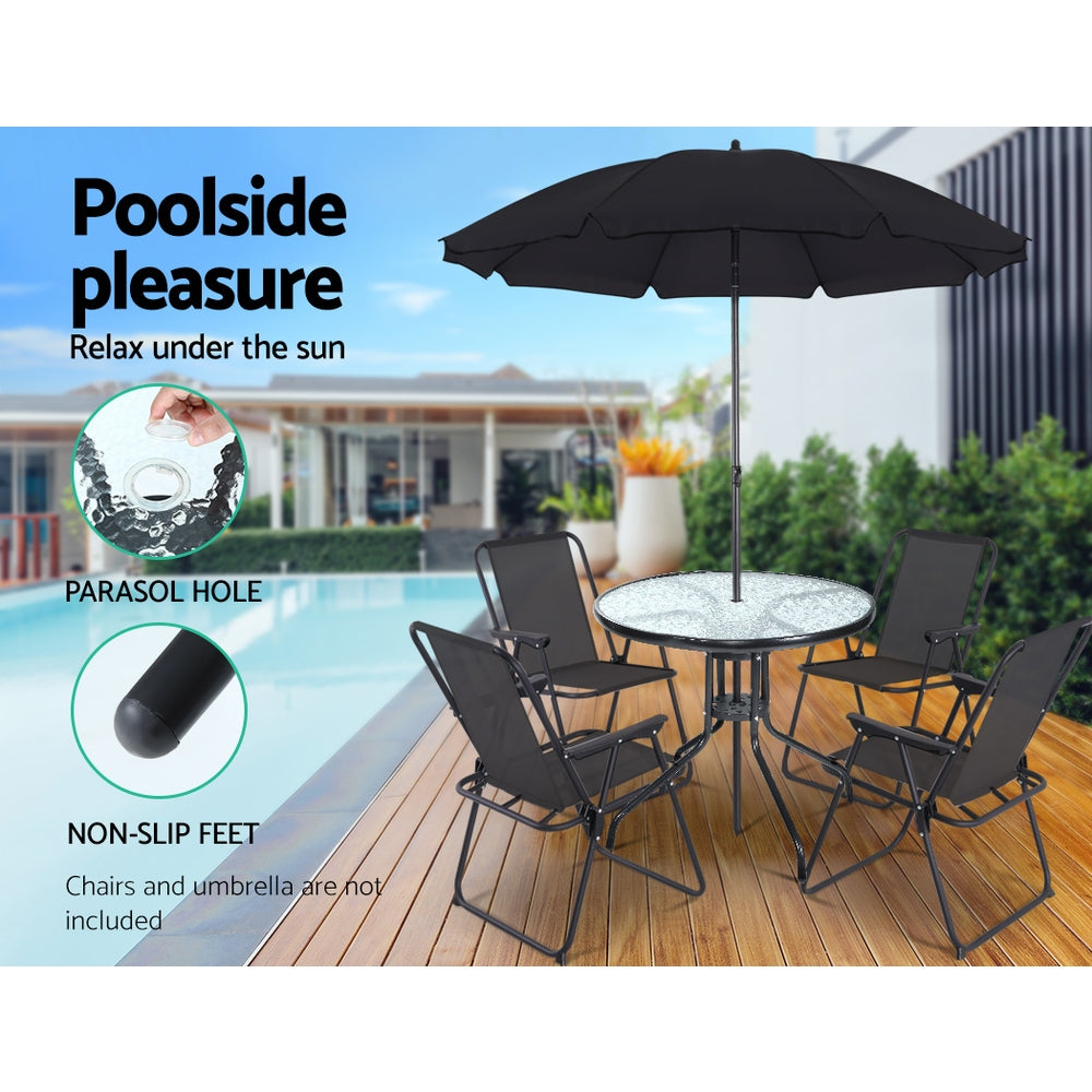 Marlook Outdoor Bar Table Glass Cafe Table Steel Side Parasol Hole