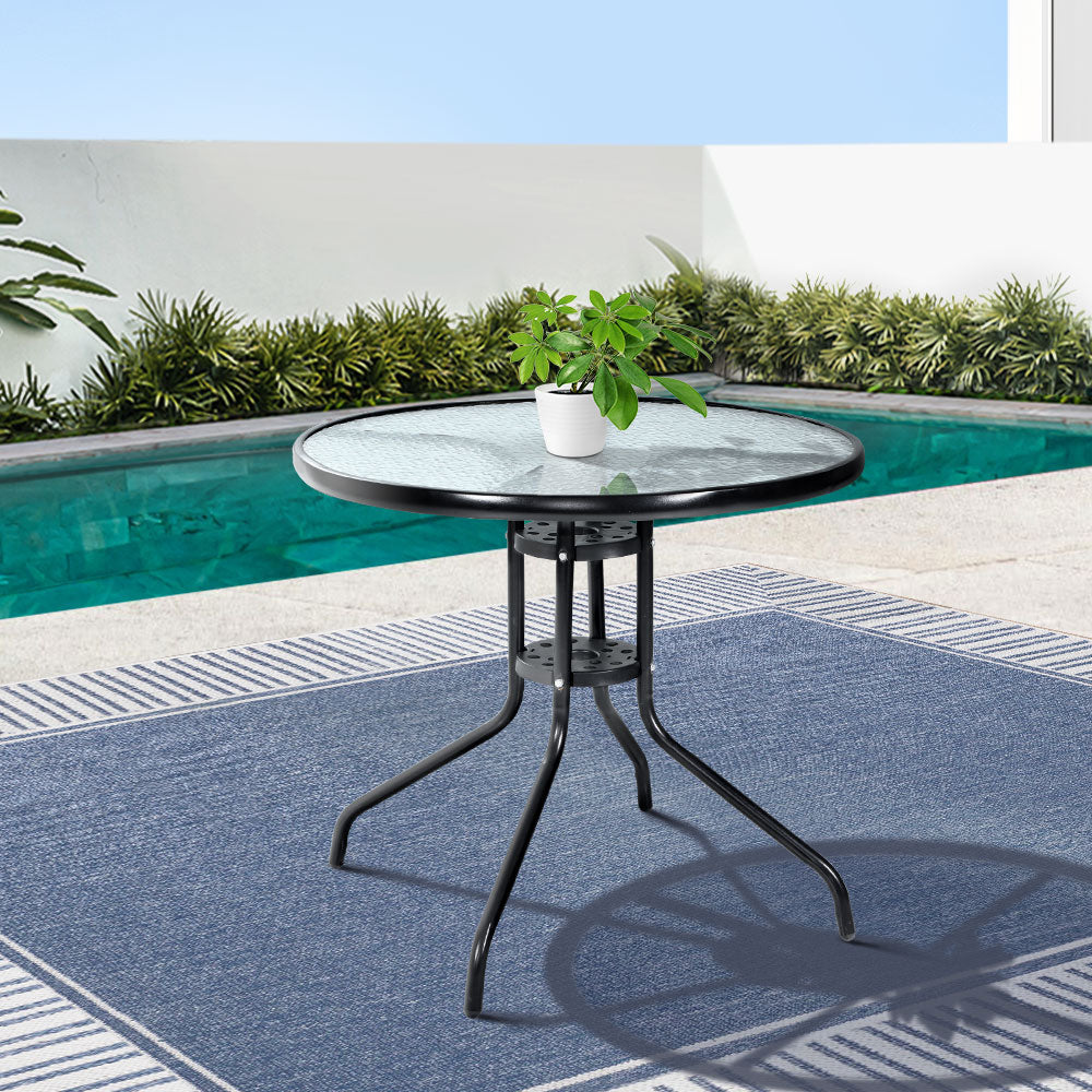 Marlook Outdoor Bar Table Glass Cafe Table Steel Side Parasol Hole