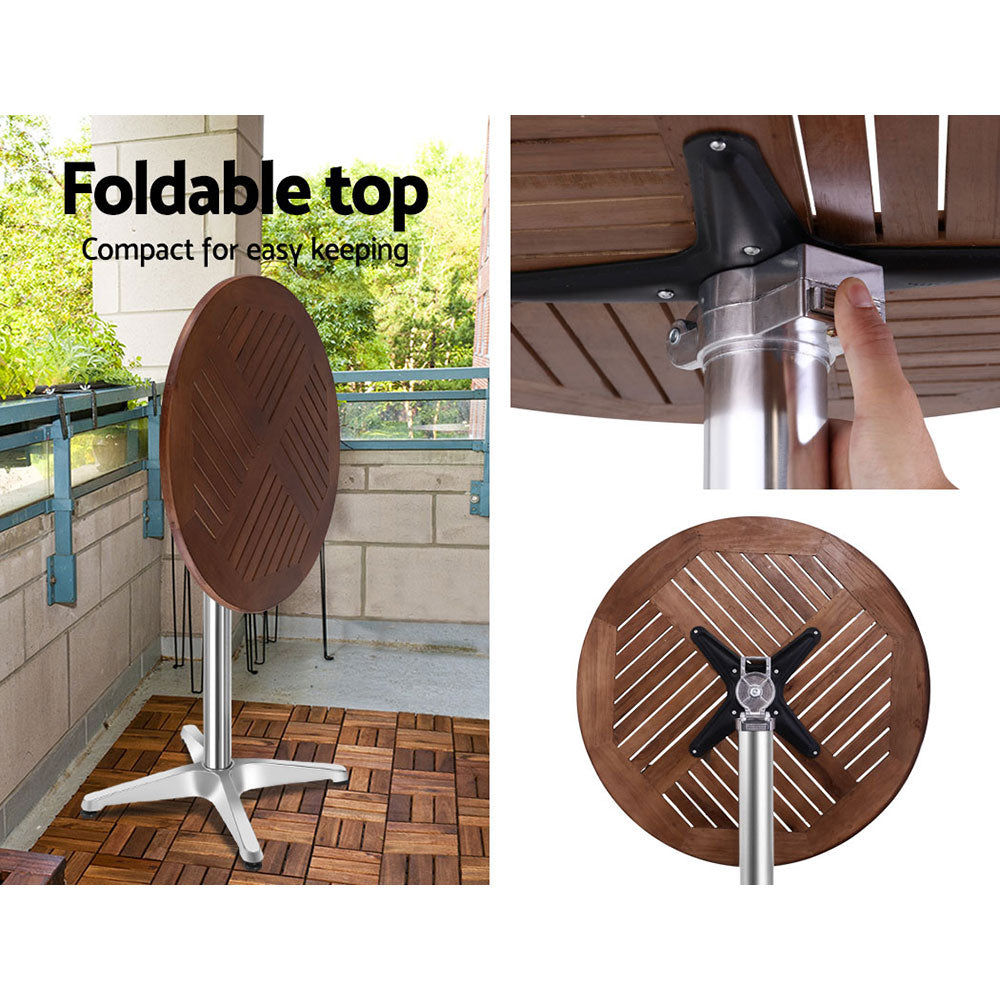 Marlook Outdoor Bar Table Wooden Cafe Table Aluminium Pole Round
