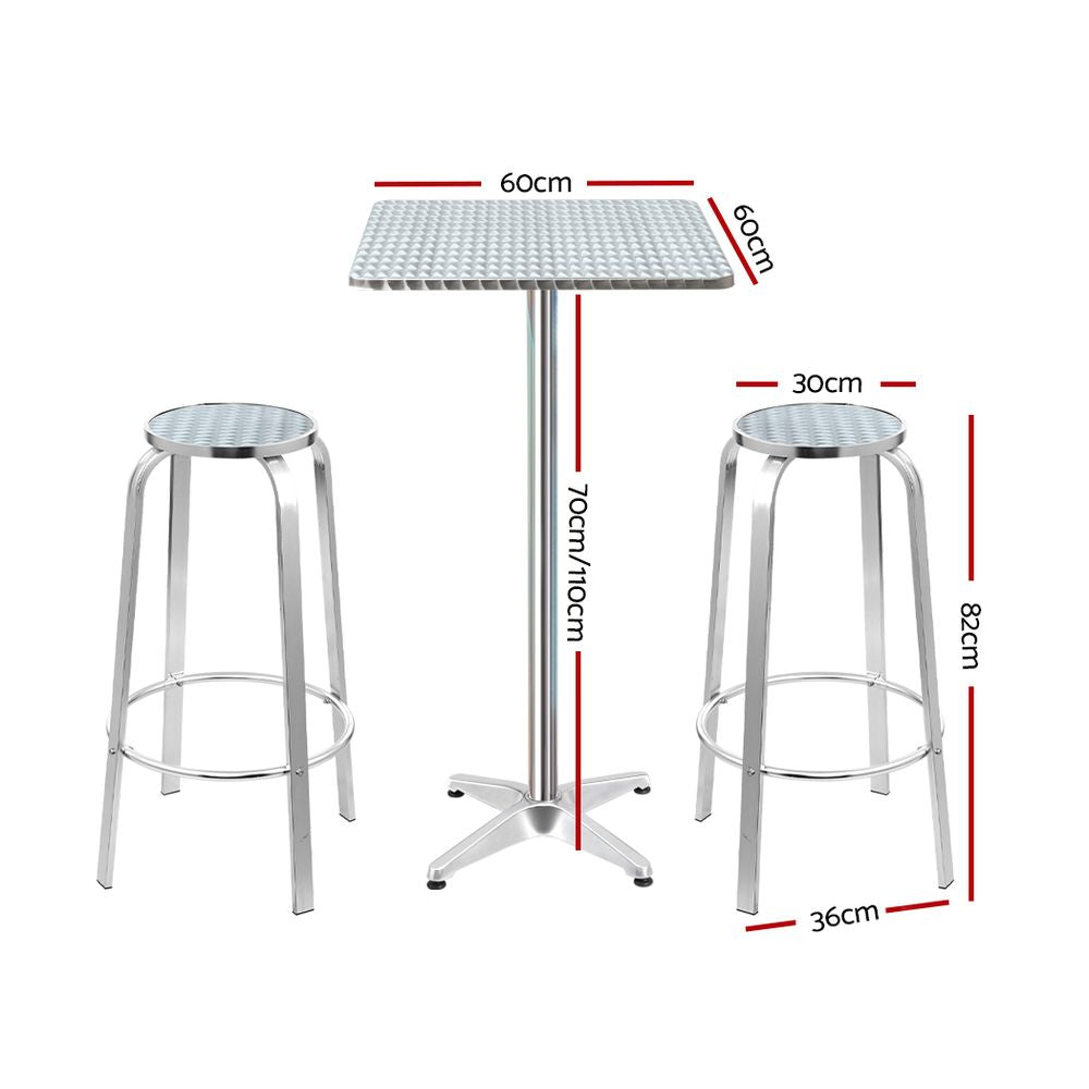 Marlook 3-Piece Outdoor Bar Set Bistro Table Stools Adjustable Square Cafe