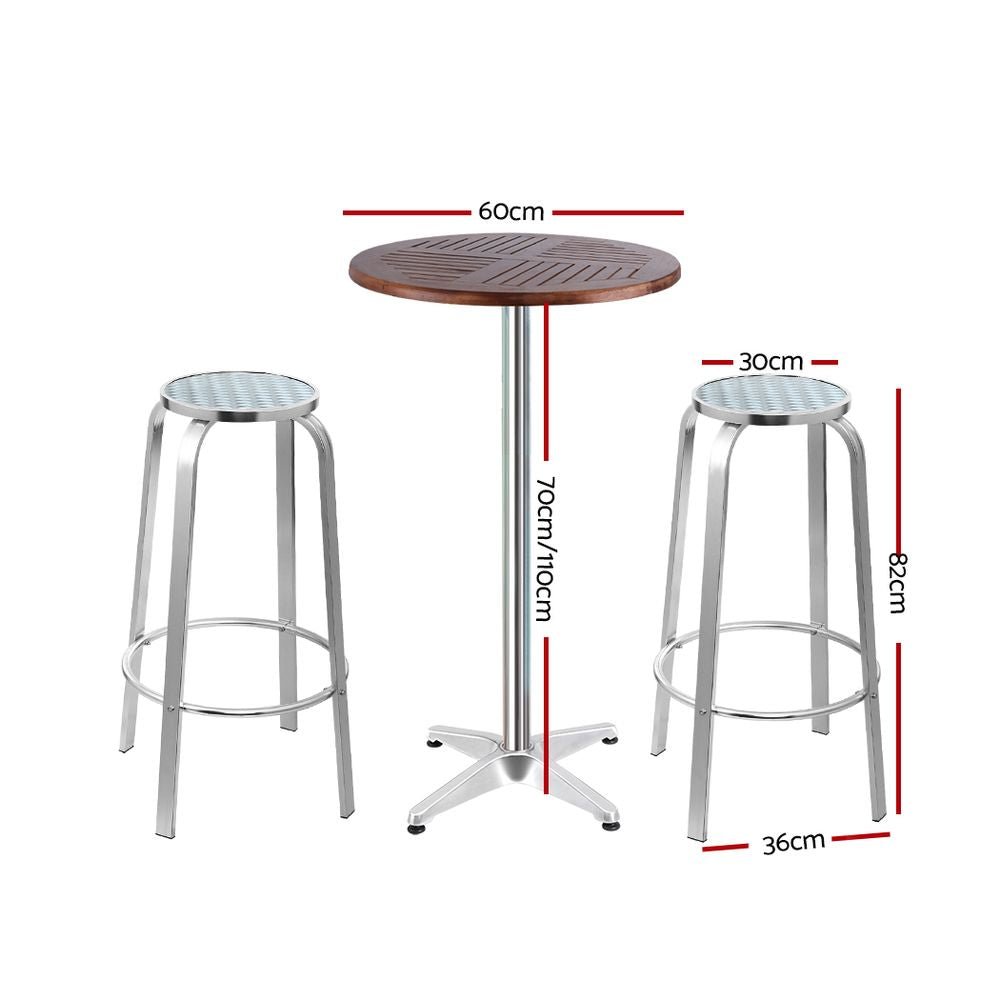 Marlook 3-Piece Outdoor Bar Set Bistro Table Stools Adjustable Wooden Cafe