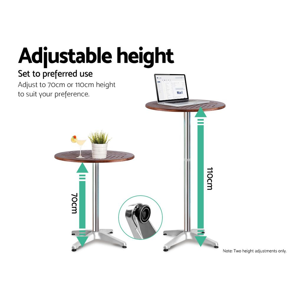 Marlook 3-Piece Outdoor Bar Set Bistro Table Stools Adjustable Wooden Cafe