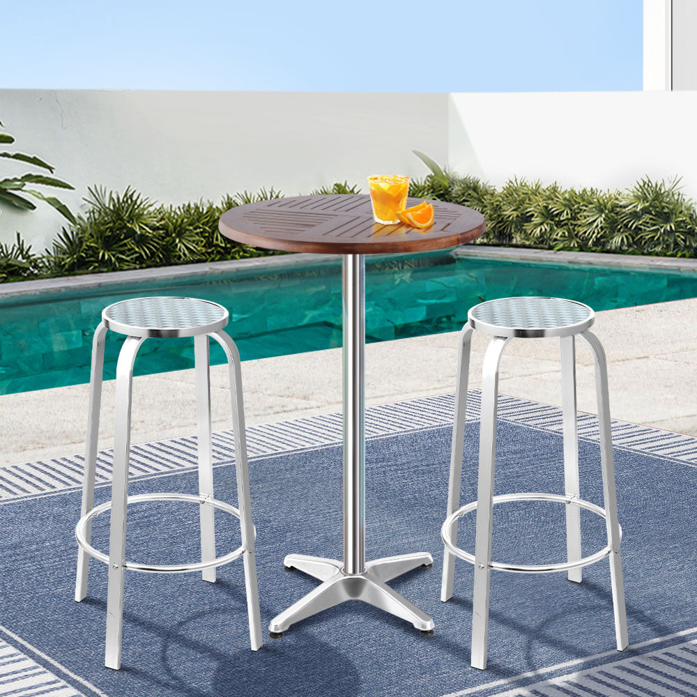 Marlook 3-Piece Outdoor Bar Set Bistro Table Stools Adjustable Wooden Cafe