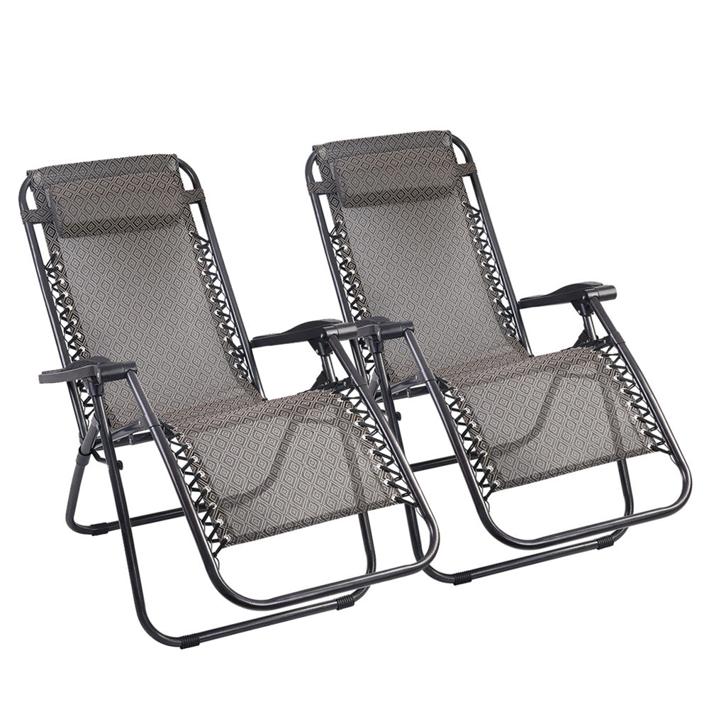 Marlook 2PC Zero Gravity Chair Folding Outdoor Recliner Adjustable Sun Lounge Camping Beige