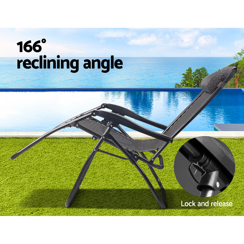 Marlook 2PC Zero Gravity Chair Folding Outdoor Recliner Adjustable Sun Lounge Camping Beige