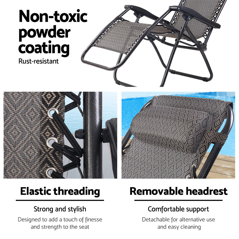 Marlook 2PC Zero Gravity Chair Folding Outdoor Recliner Adjustable Sun Lounge Camping Beige