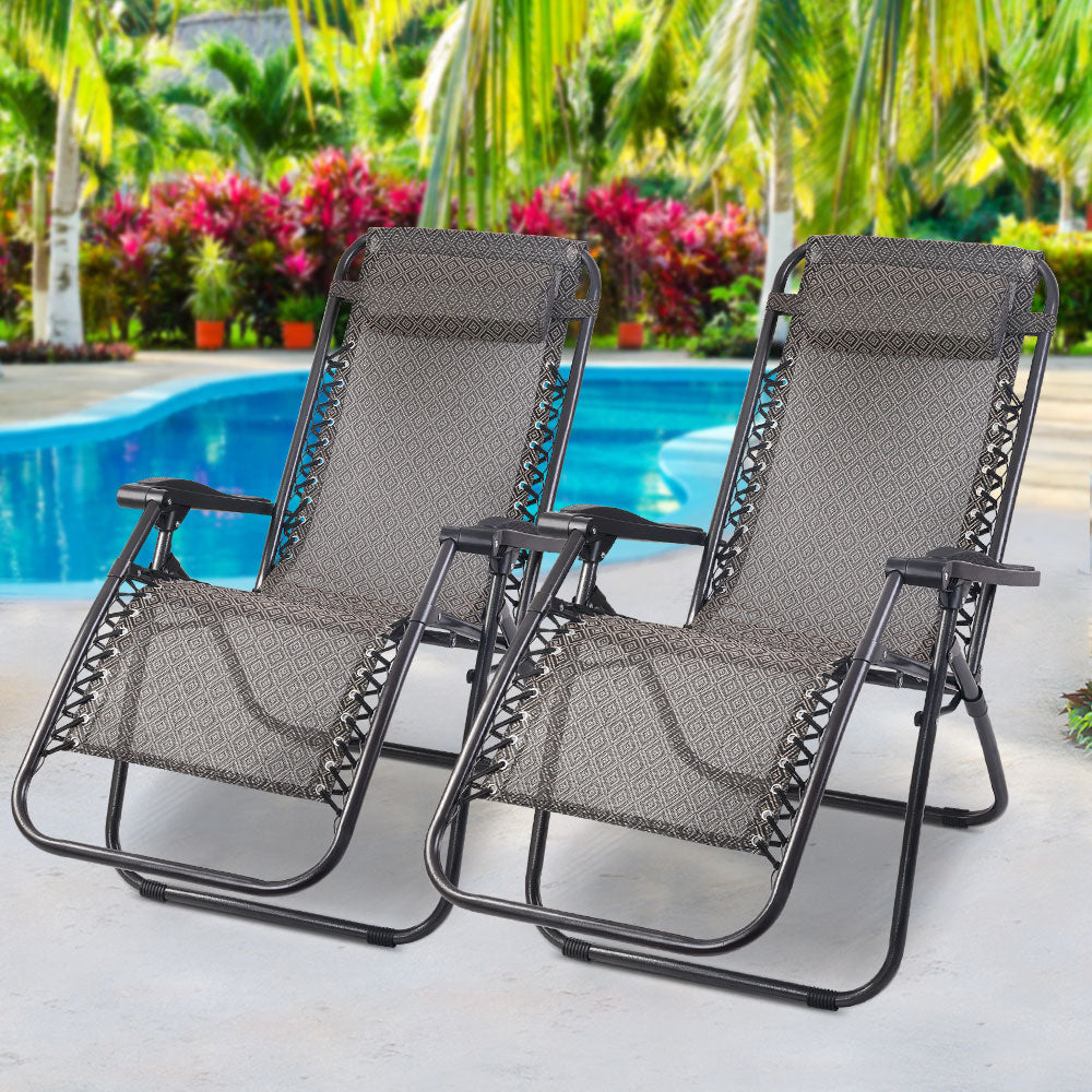 Marlook 2PC Zero Gravity Chair Folding Outdoor Recliner Adjustable Sun Lounge Camping Beige