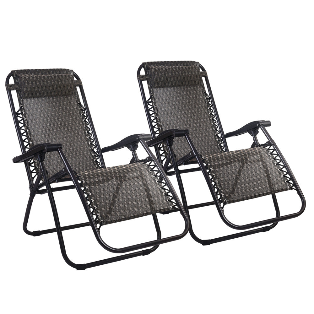 Marlook 2PC Zero Gravity Chair Folding Outdoor Recliner Adjustable Sun Lounge Camping Grey