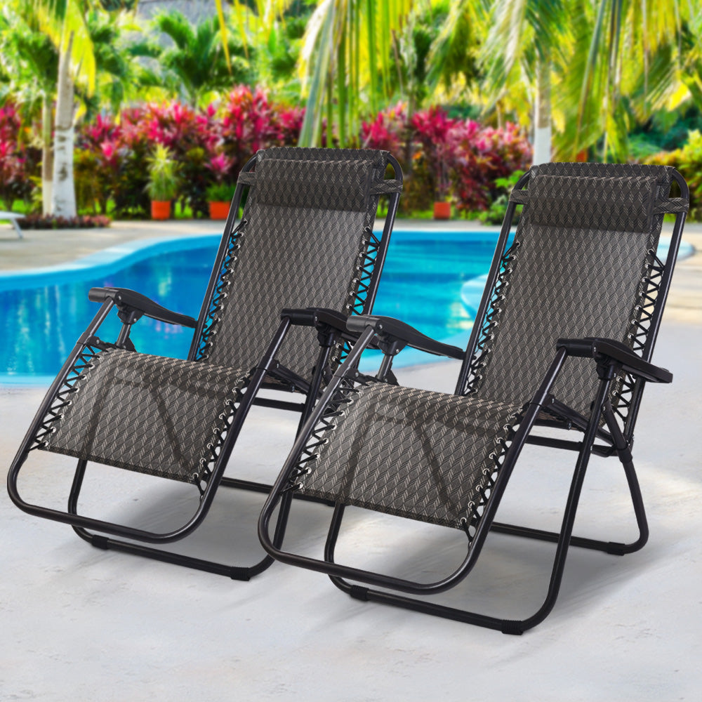 Marlook 2PC Zero Gravity Chair Folding Outdoor Recliner Adjustable Sun Lounge Camping Grey