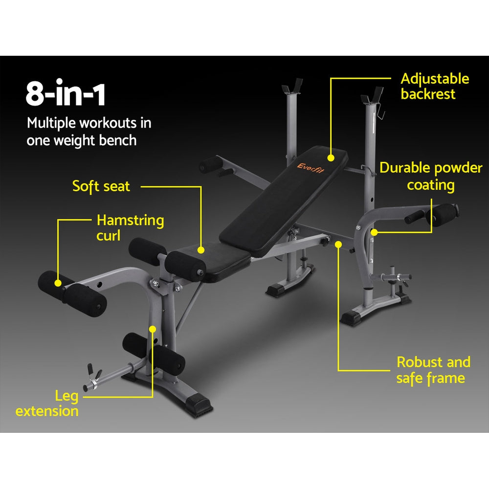 Marlook Weight Bench 8 in 1 Bench Press Adjustable Home Gym Station 200kg
