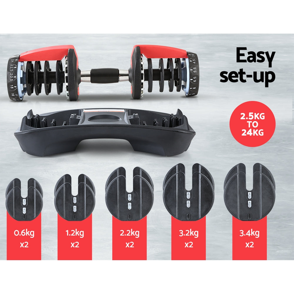 Marlook 24kg Dumbbells Adjustable Dumbbell Weight Plates Home Gym