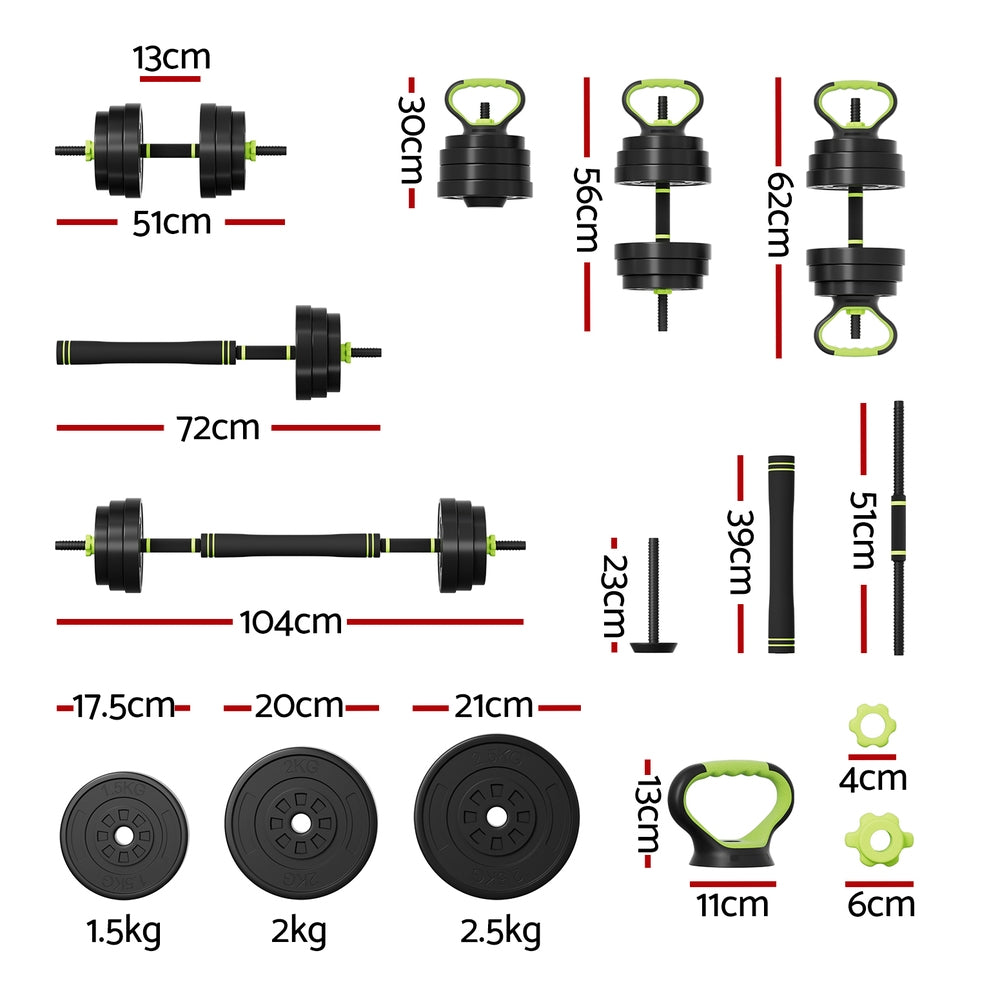 Marlook 25kg Adjustable Dumbbells Set Kettle Bell Weight Plates Barbells Gym