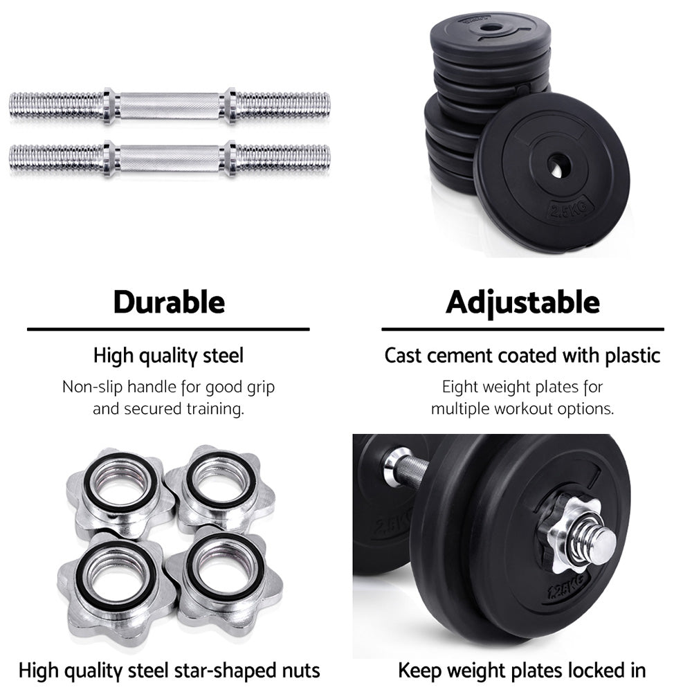 Marlook 20kg Dumbbell Set Weight Plates Dumbbells Lifting Bench