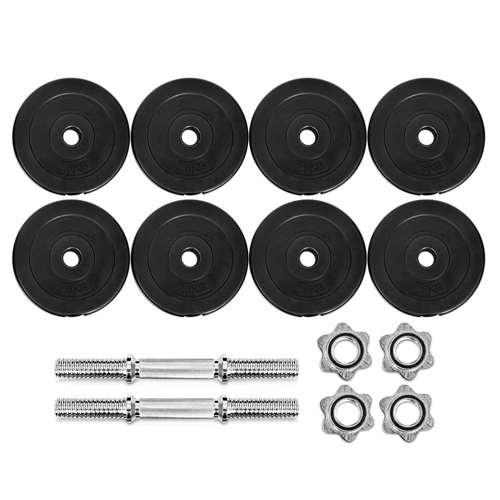 Marlook 25kg Dumbbell Set Weight Plates Dumbbells Lifting Bench