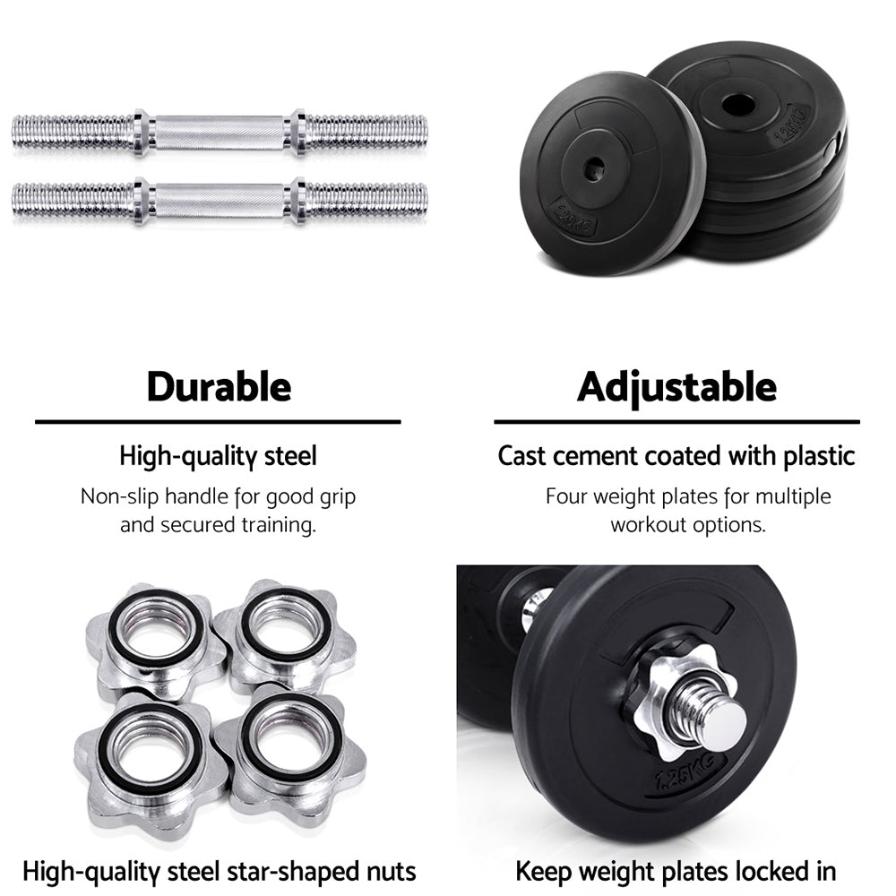Marlook 10kg Dumbbell Set Weight Plates Dumbbells Lifting Bench