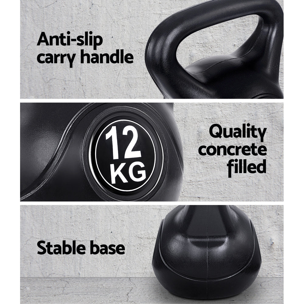Marlook 12kg Kettlebell Set Weight Lifting Bench Dumbbells Kettle Bell Gym Home
