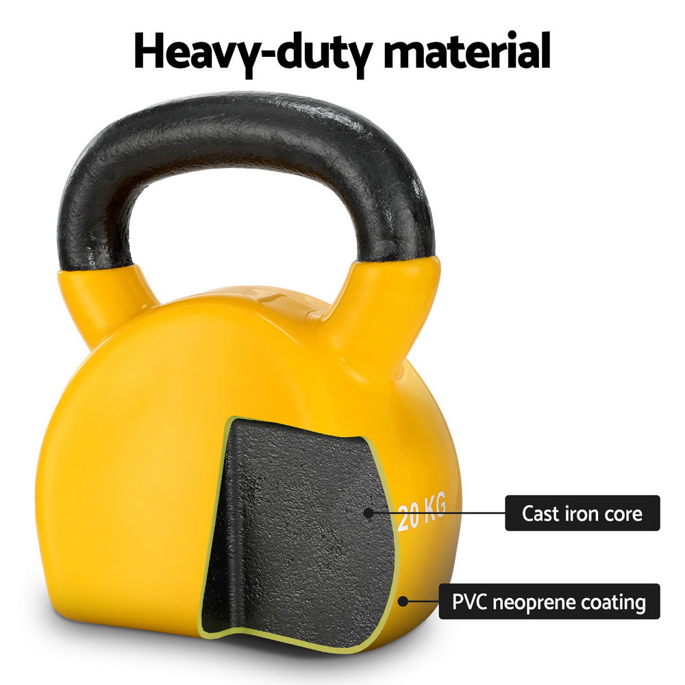 Marlook 20kg Kettlebell Set Weightlifting Bench Dumbbells Kettle Bell Gym Home