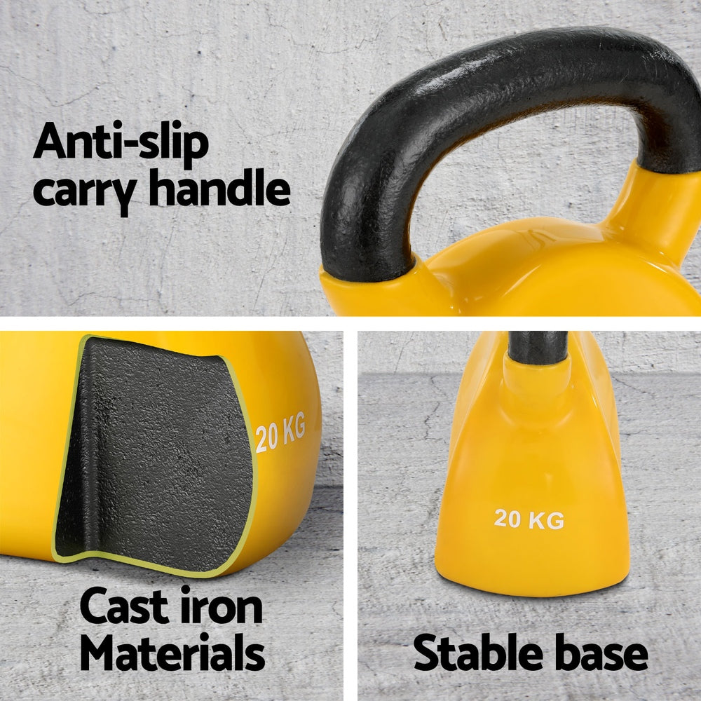 Marlook 20kg Kettlebell Set Weightlifting Bench Dumbbells Kettle Bell Gym Home