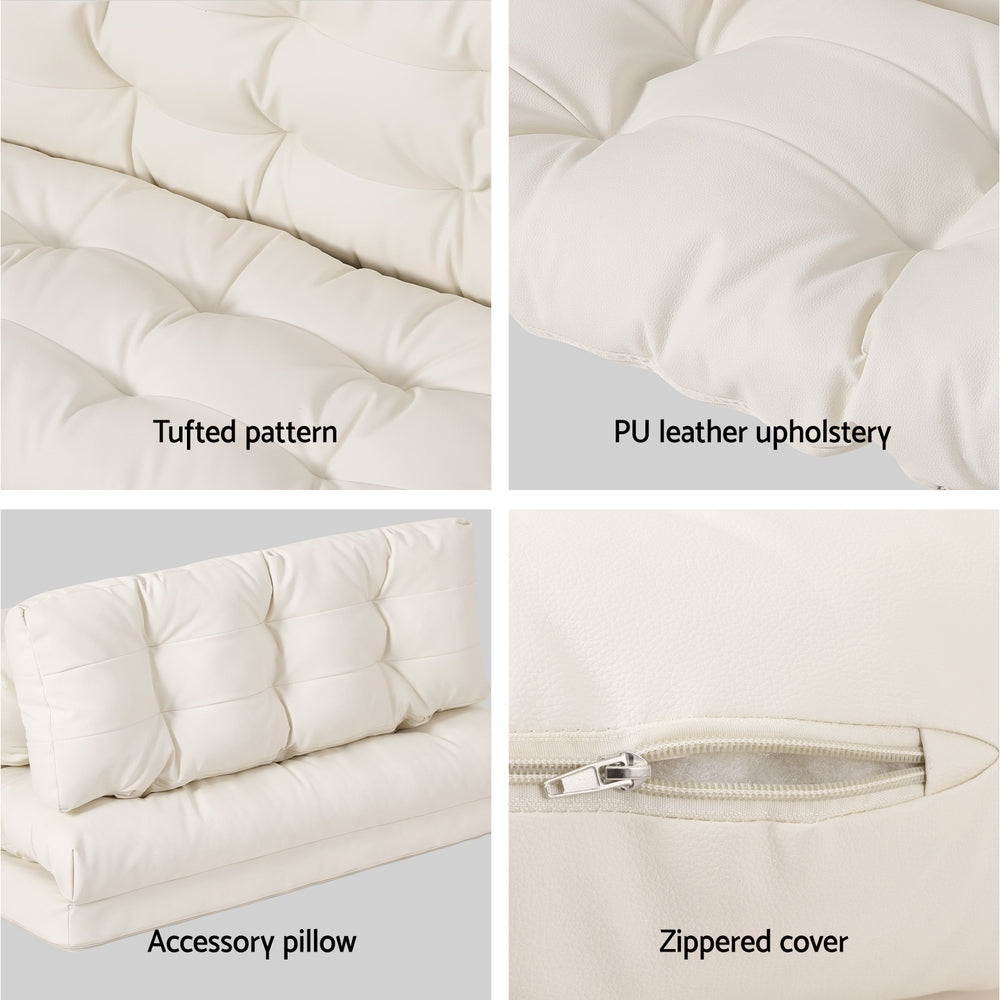 Marlook Floor Lounge Sofa Bed 2 Seater Pillow Leather White